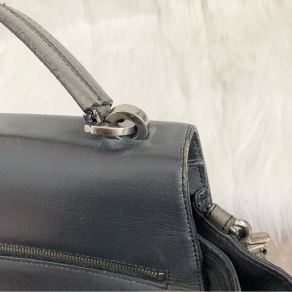 Zac Posen Eartha Bag Colorblock Leather Satchel Top Handle Black Grey - Picture 14 of 16